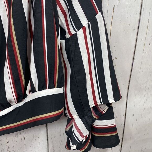 Guess Striped Off The Shoulder Bell Sleeve Blouse - Picture 14 of 16